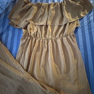 Elegant Tan/Yellow Off-Shoulder Romper